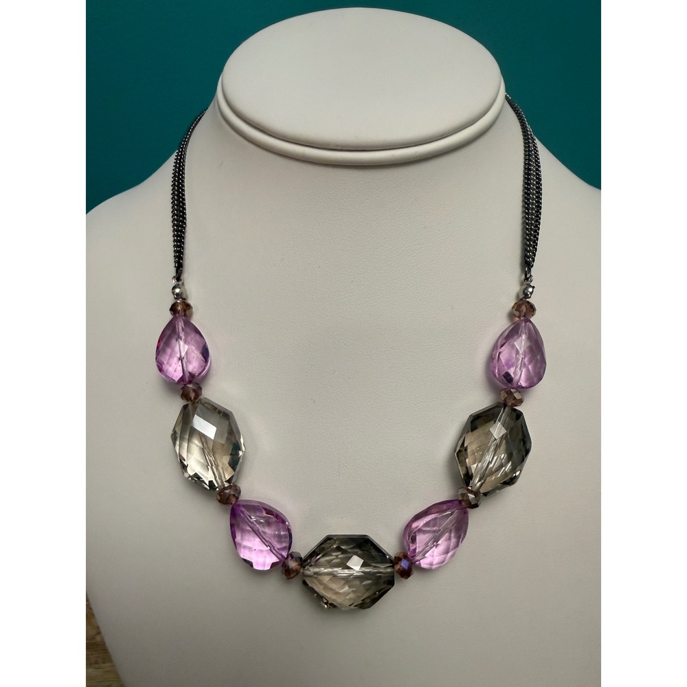 Simply Vera Vera Wang Purple-Pink Smoky Faceted Bead Gunmetal Statement Necklace